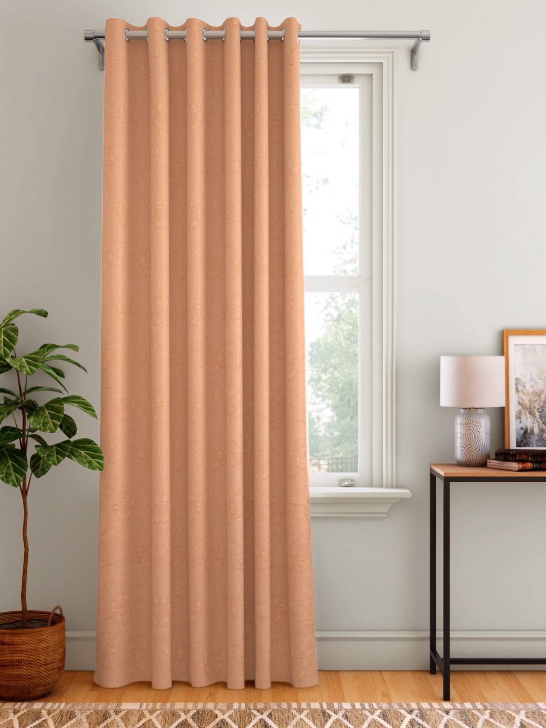 Aura Peach-Coloured Floral Patterned Door Curtain Price in India