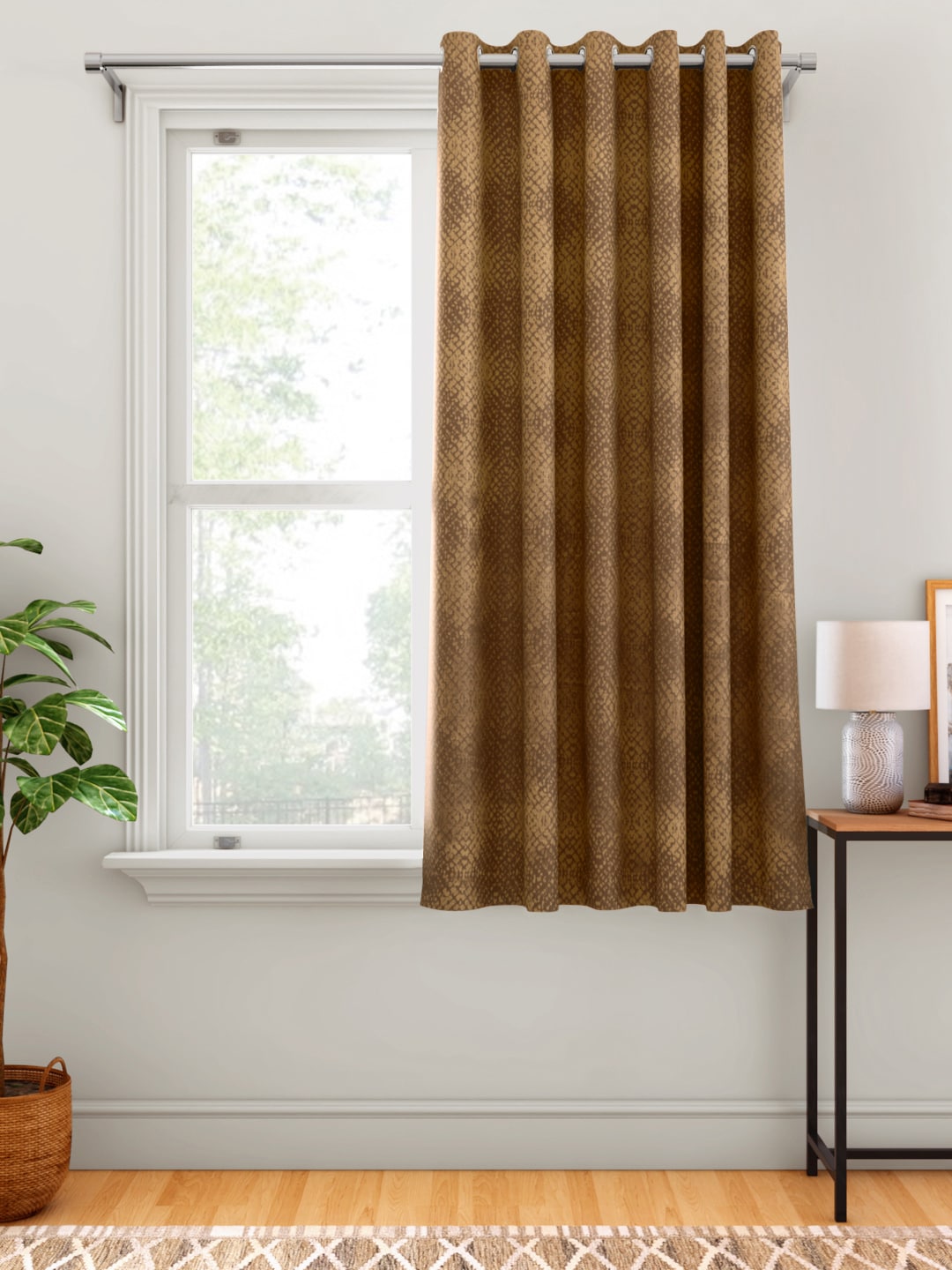 Aura Brown Geometric Patterned Single Window Curtain Price in India