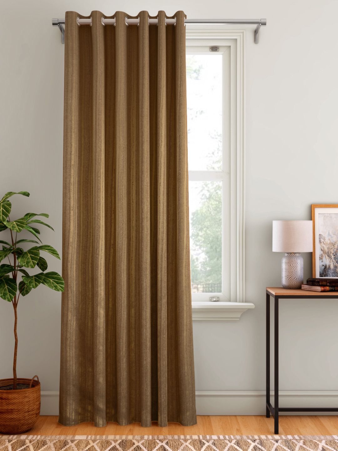 Aura Brown Striped Single Door Curtain Price in India