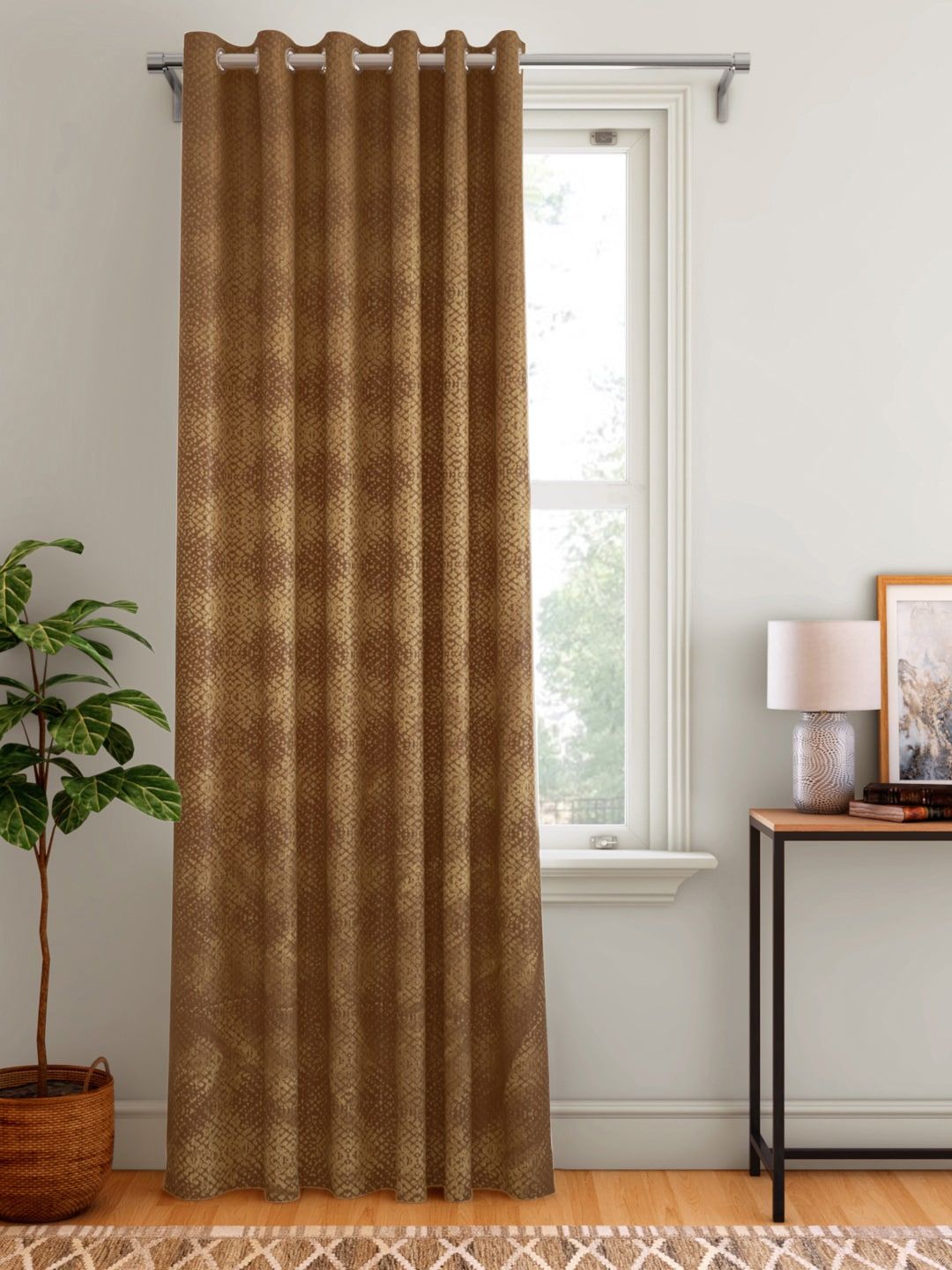 Aura Brown & Gold Abstract Patterned Door Curtain Price in India