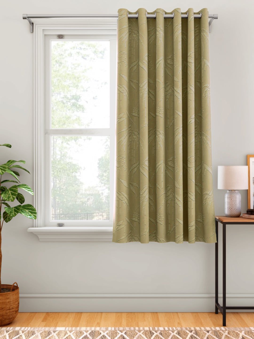 Aura Olive Green Floral Patterned Window Curtain Price in India