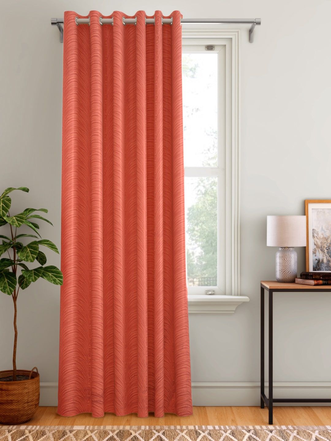 Aura Rust Orange Abstract Patterned Door Curtain Price in India