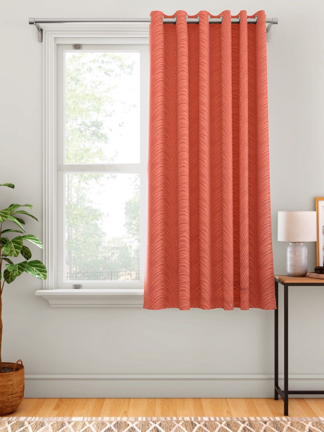 Aura Rust Red Self-Design Single Window Curtain Price in India