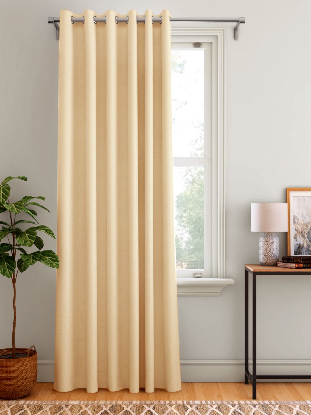 Aura Cream-Coloured Self-Design Single Door Curtain Price in India