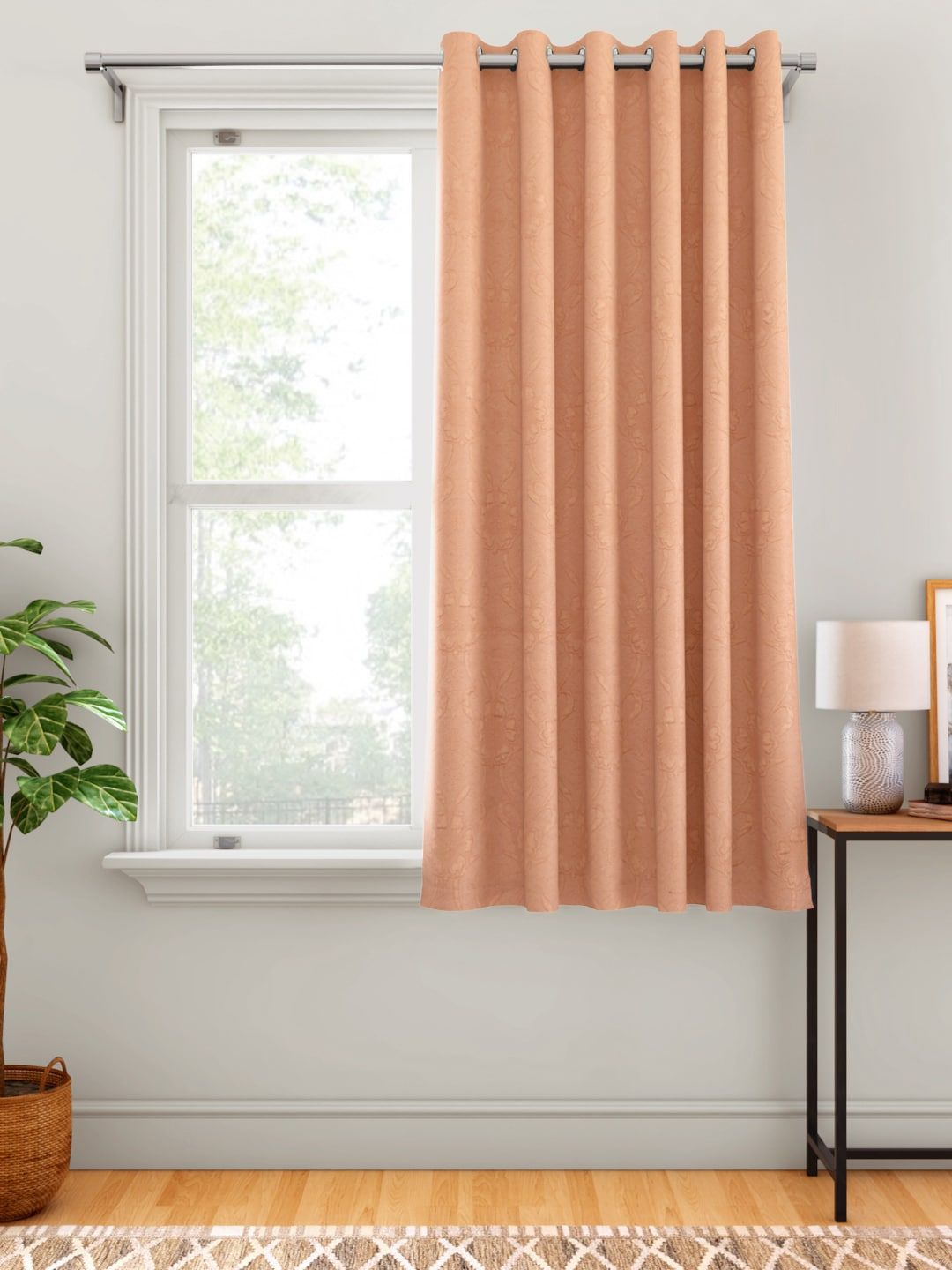 Aura Peach-Coloured Floral Patterned Window Curtain Price in India