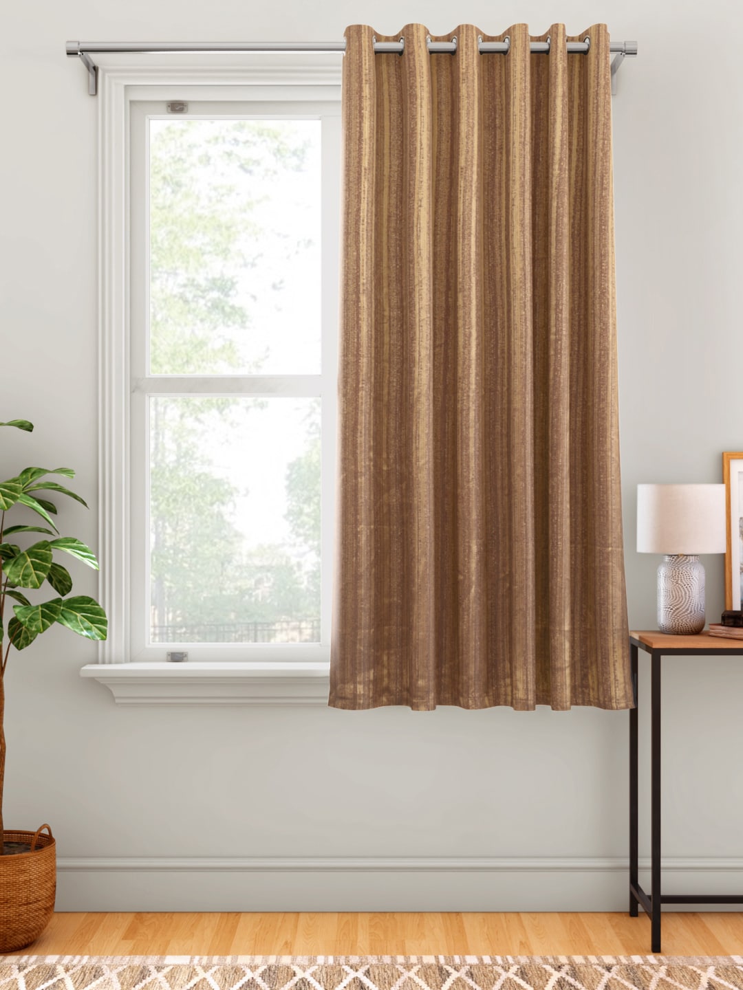 Aura Brown Self-Striped Single Window Curtain Price in India