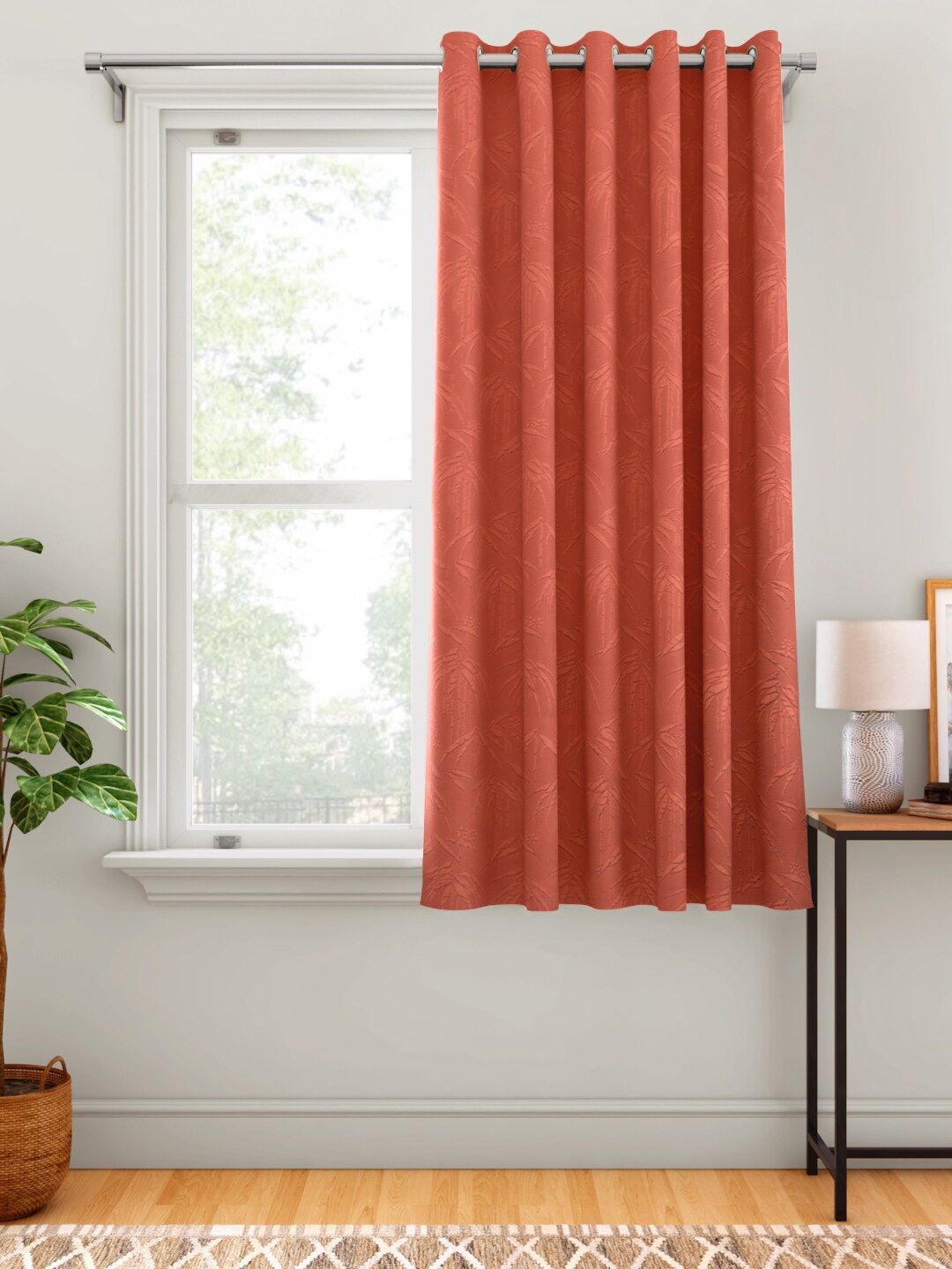 Aura Rust Red Single Self-Design Window Curtain Price in India