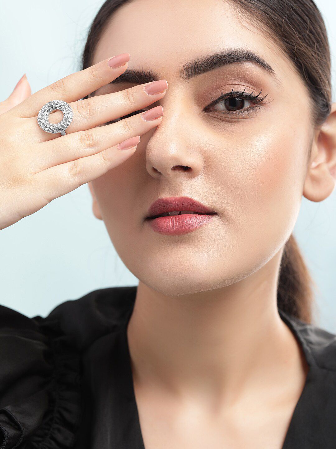 TOKYO TALKIES X rubans FASHION ACCESSORIES Silver-Plated CZ-Studded Handcrafted Ring Price in India