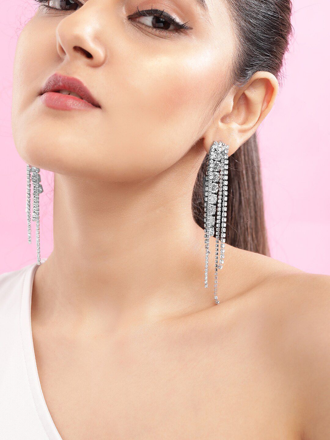 TOKYO TALKIES X rubans FASHION ACCESSORIES Silver Plated Contemporary Drop Earrings Price in India