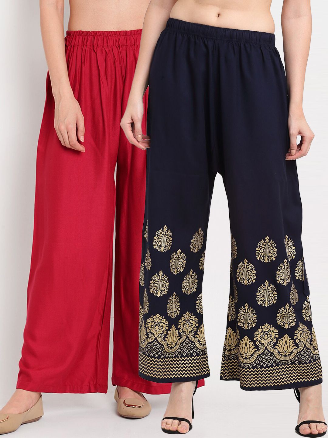 TAG 7 Women Maroon & Navy Blue Set of 2 Ethnic Motifs Printed Palazzos Price in India