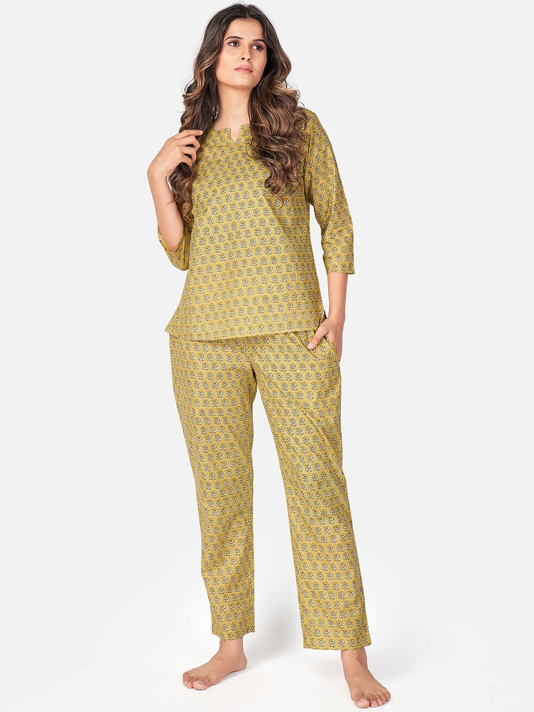 Vbuyz Women Yellow Floral Night suit Price in India