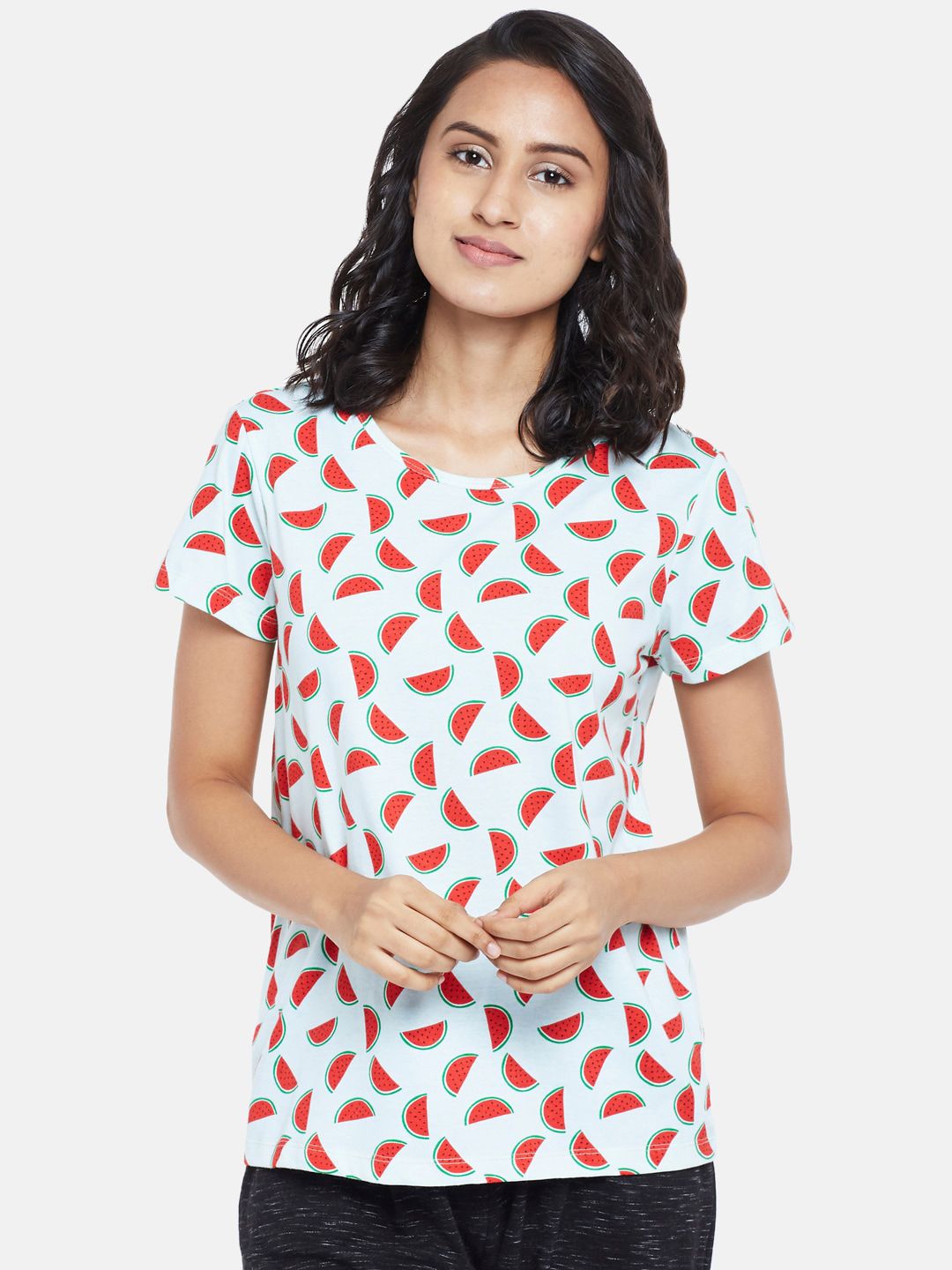 Dreamz by Pantaloons Women White & Red Printed Regular Lounge T-shirt Price in India