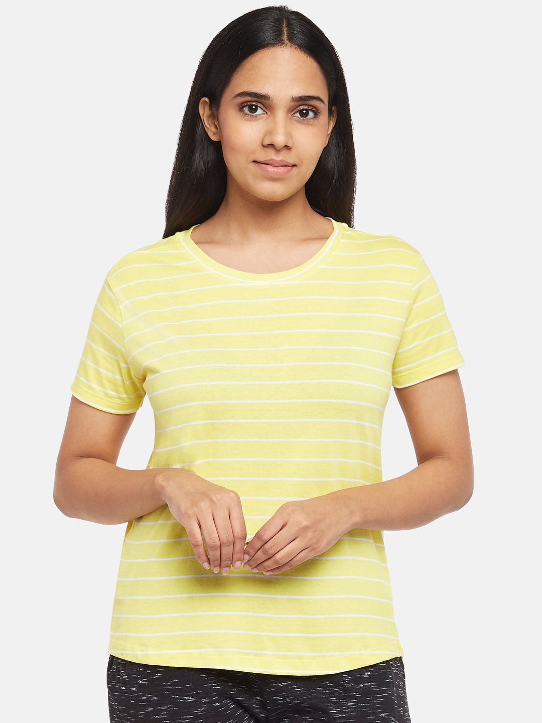 Dreamz by Pantaloons Yellow & White Striped Cotton Lounge T-shirt Price in India