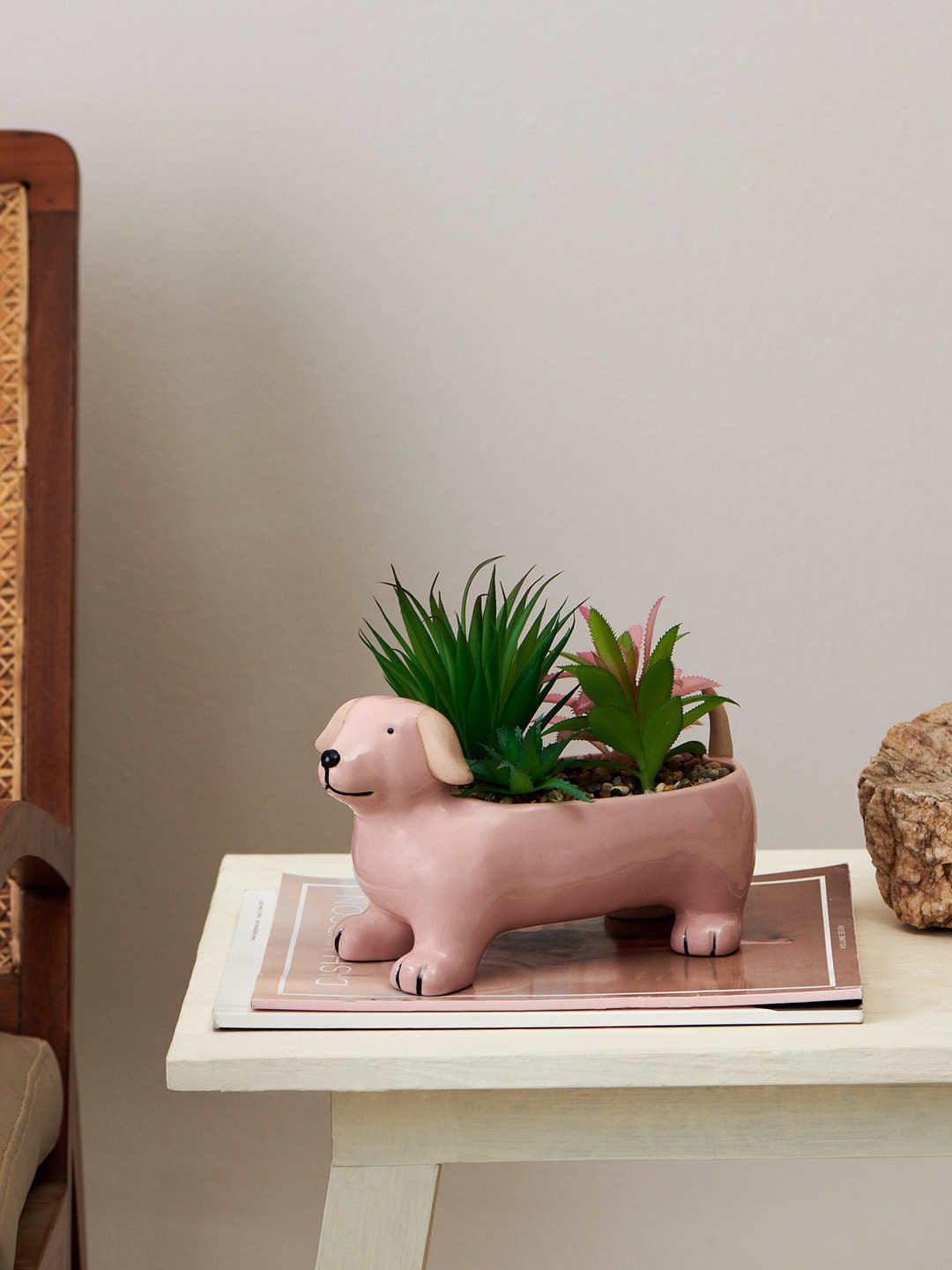 Chumbak Pink & Black Solid The Good Boy Faux Planter Price in India