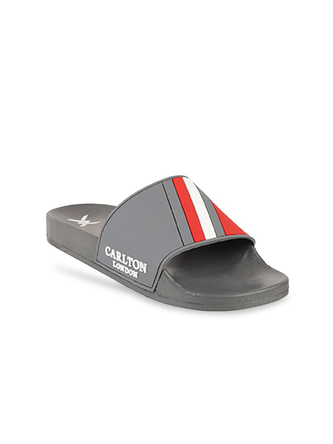 Carlton London sports Women Grey & Red Colourblocked Flip Flop Sliders Price in India