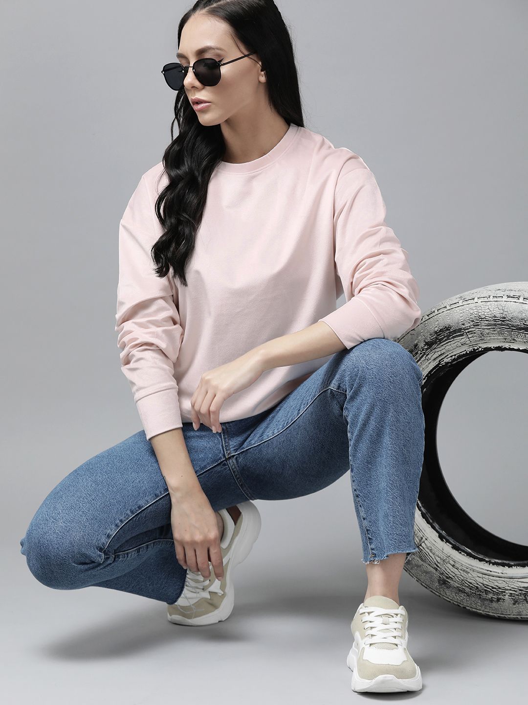 Roadster Women Pink Solid Sweatshirt Price in India
