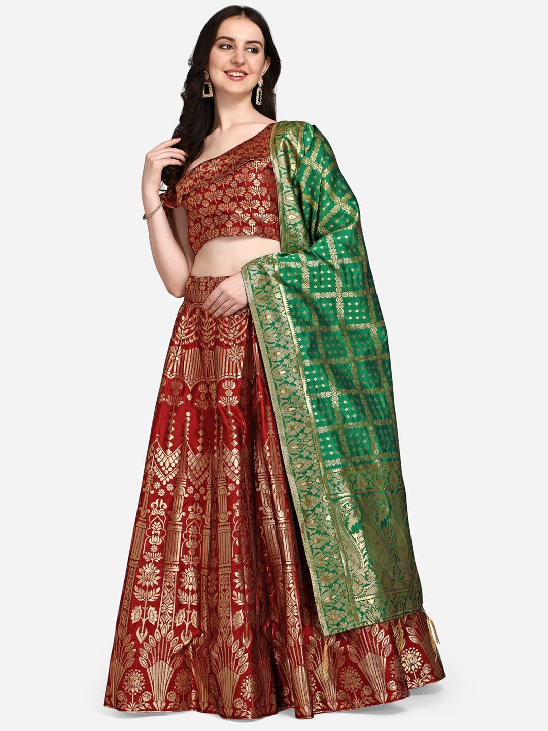 PURVAJA Red & Gold Ready to Wear Lehenga & Blouse With Dupatta Price in India