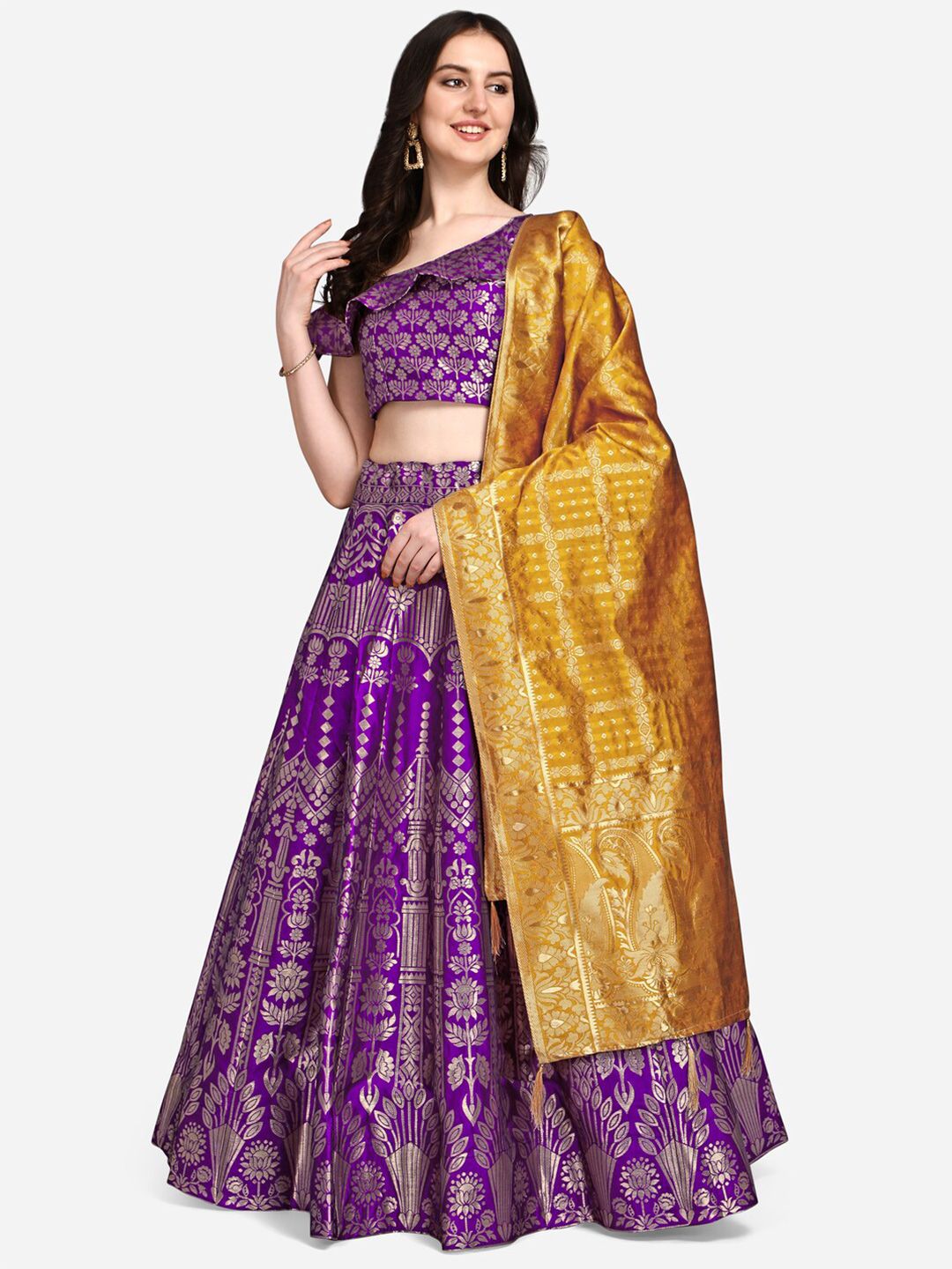PURVAJA Purple & Mustard Ready to Wear Lehenga & Blouse With Dupatta Price in India