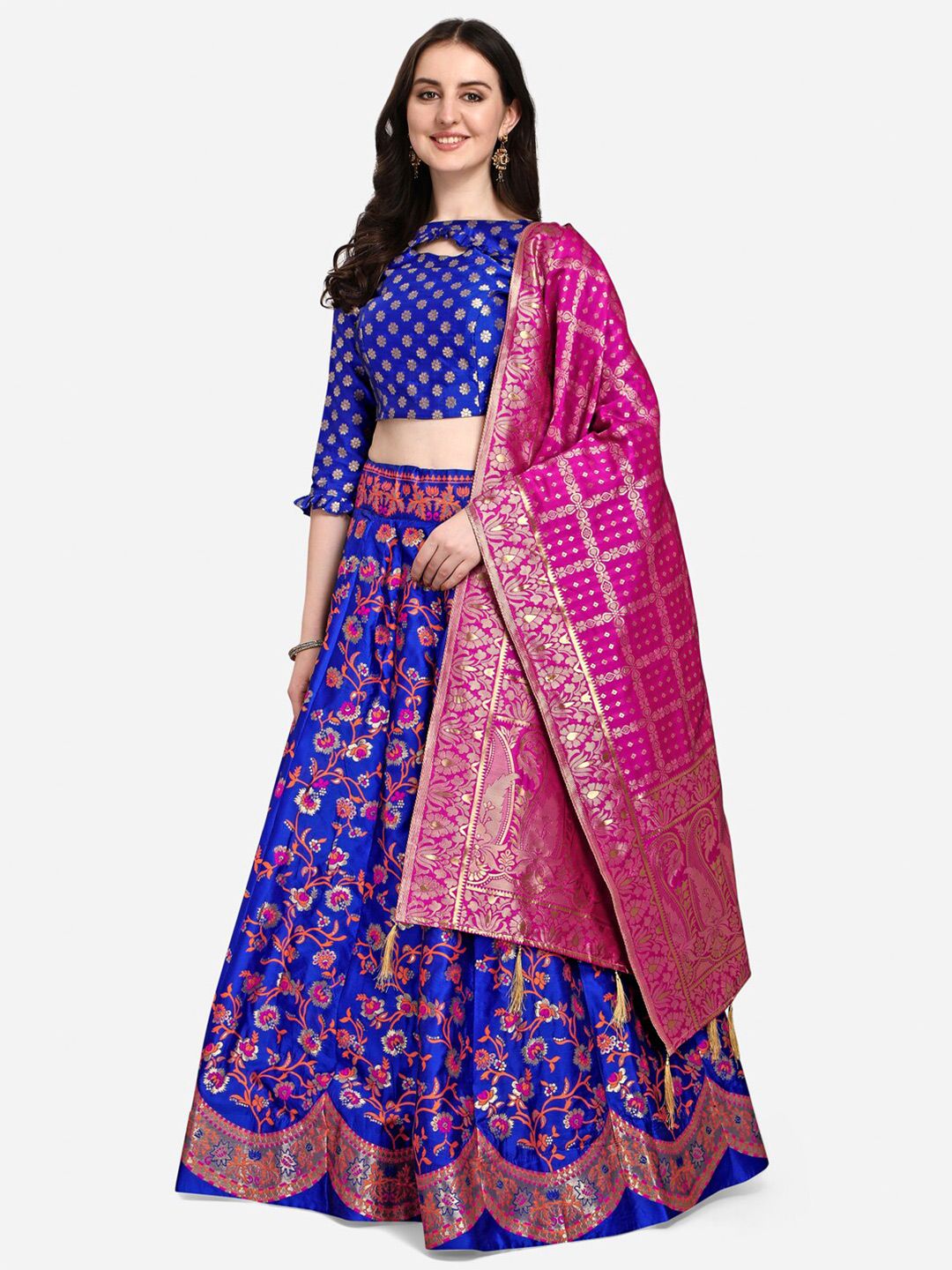 PURVAJA Blue & Pink Ready to Wear Lehenga Choli Price in India