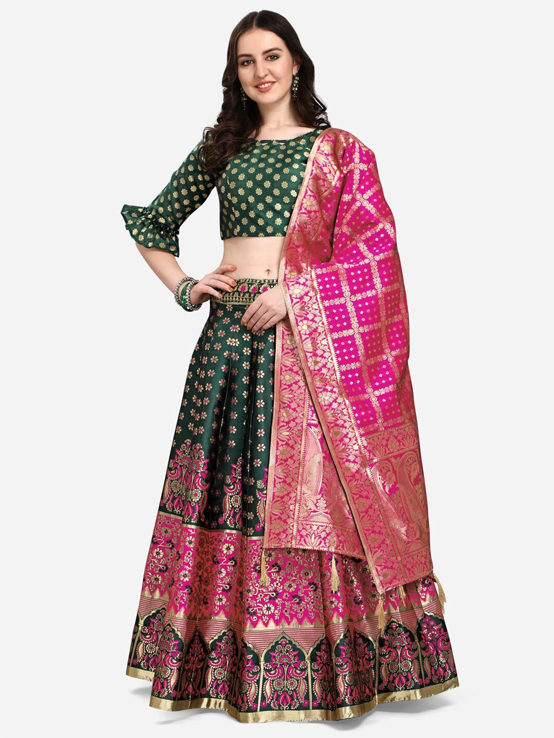 PURVAJA Green & Gold-Toned Ready to Wear Lehenga Choli Price in India