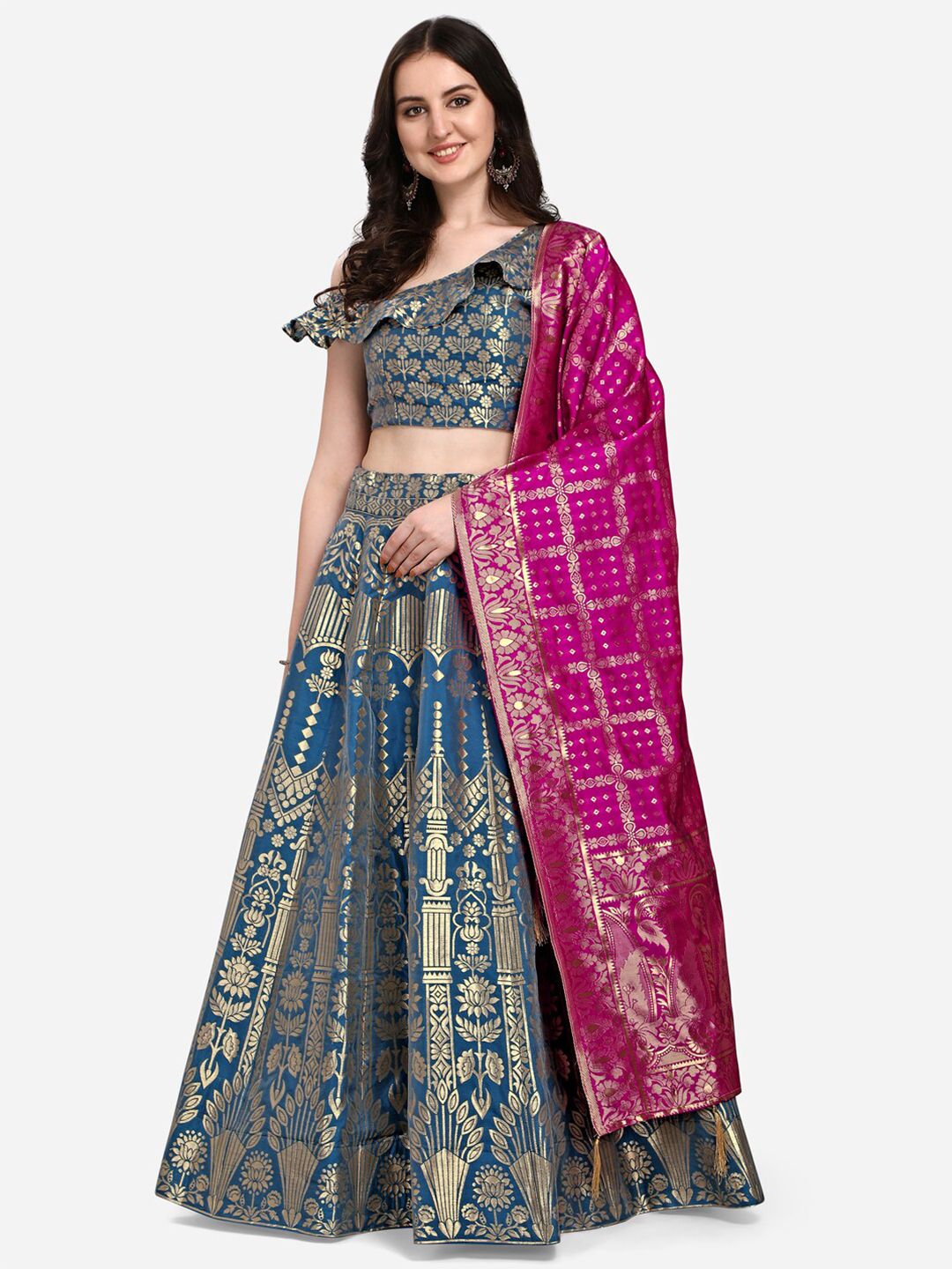 PURVAJA Teal & Magenta Ready to Wear Lehenga Choli Price in India