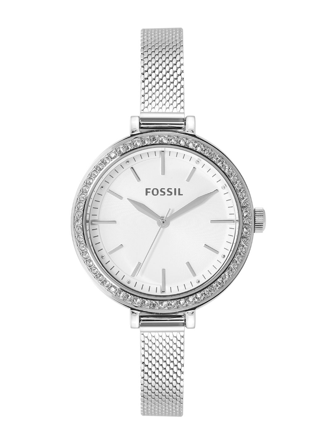 Fossil Women White Dial & Silver Toned Straps Classic Minute Analogue Watch BQ3455 Price in India