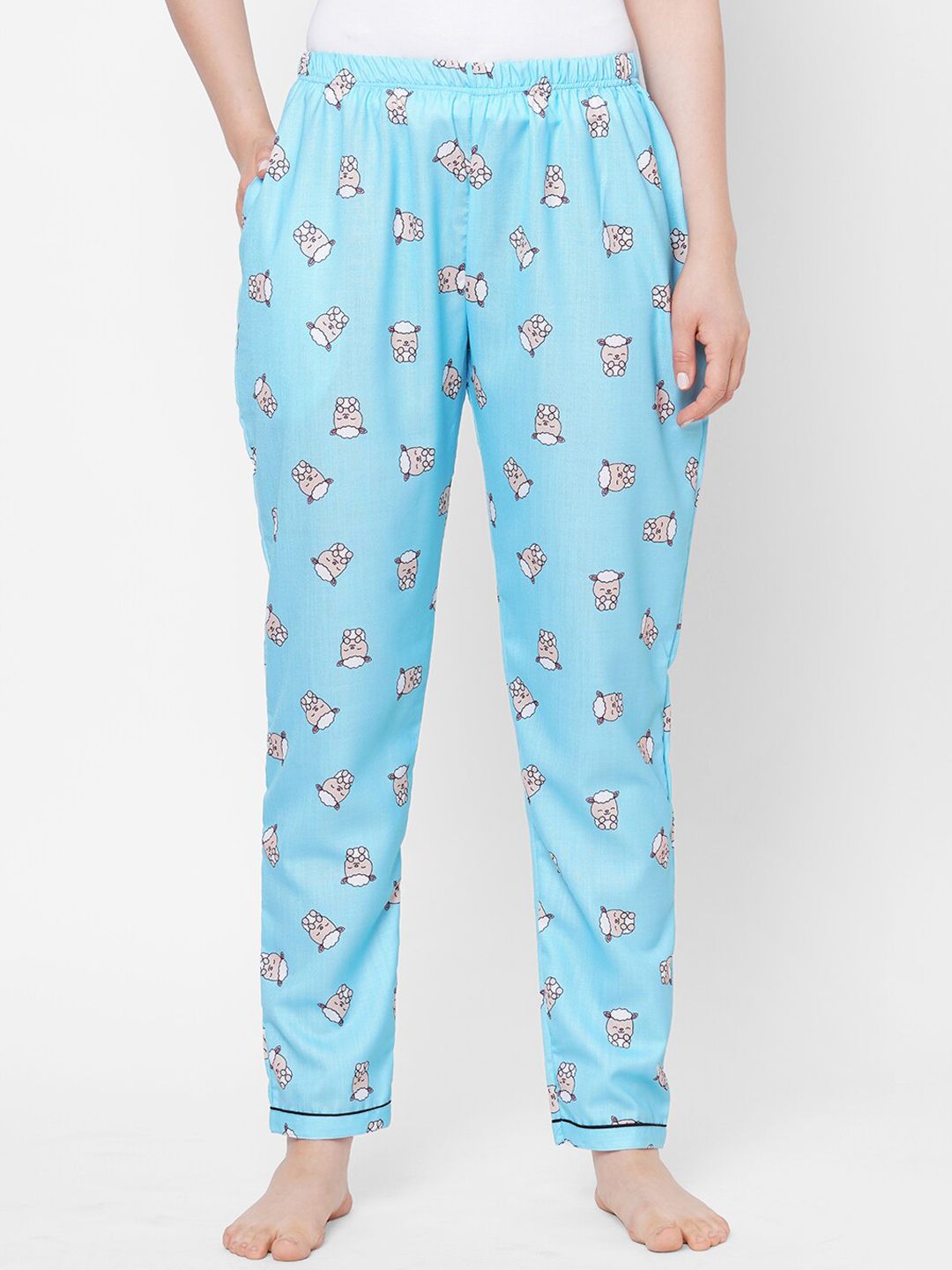 FashionRack Women Turquoise Blue & White Sheep Print Lounge Pants Price in India