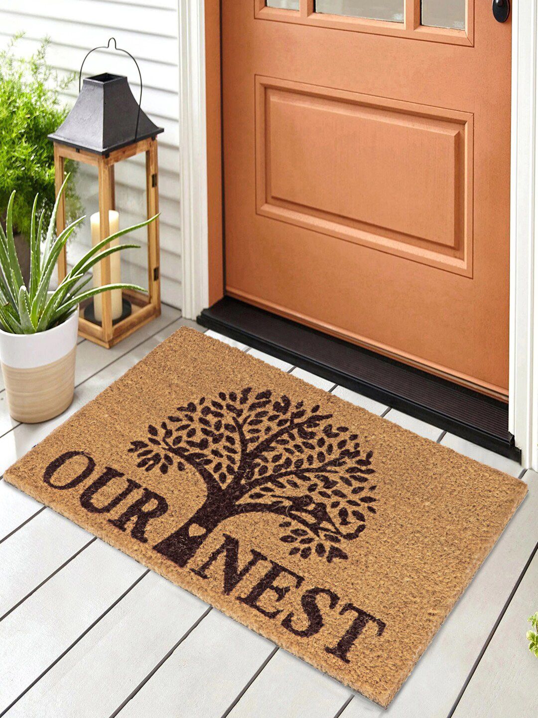 HomeStorie Brown Printed Natural Coconut Coir Anti-Skid Door Mat Price in India