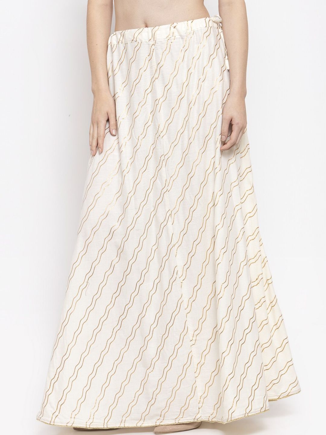 Clora Creation Women Off White & Gold-Coloured Striped Flared Maxi Skirt