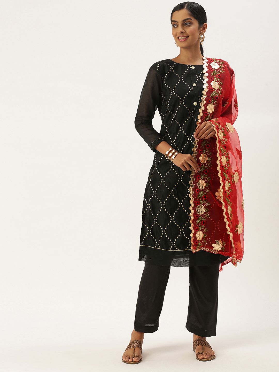 LADUSAA Black Unstitched Dress Material Price in India