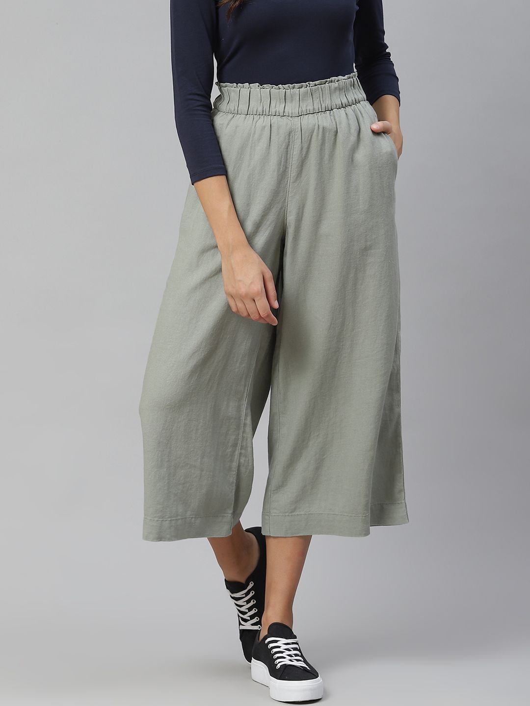 Marks & Spencer Women Olive Green Solid Flared Culottes Price in India
