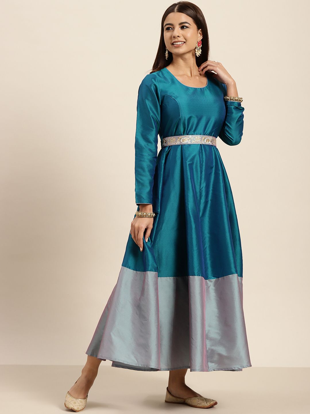 Shae by SASSAFRAS Women Tranquil Teal Colourblocked Dress Price in India