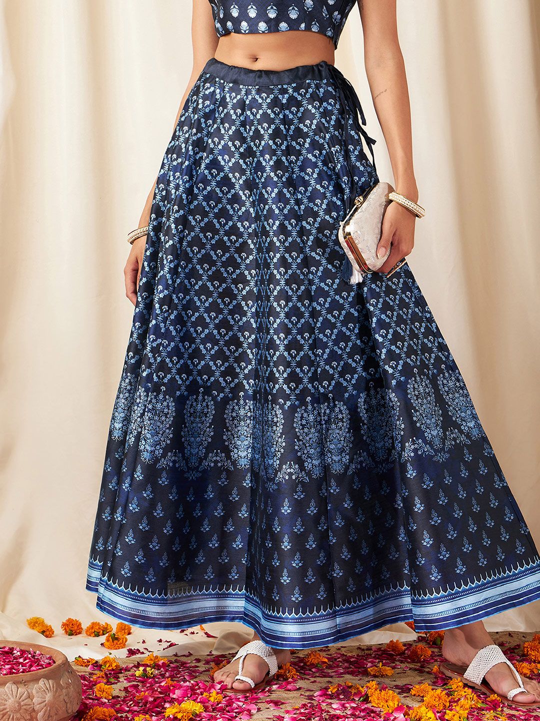 Shae by SASSAFRAS Women Deep Navy Blue Floral Skirt Price in India