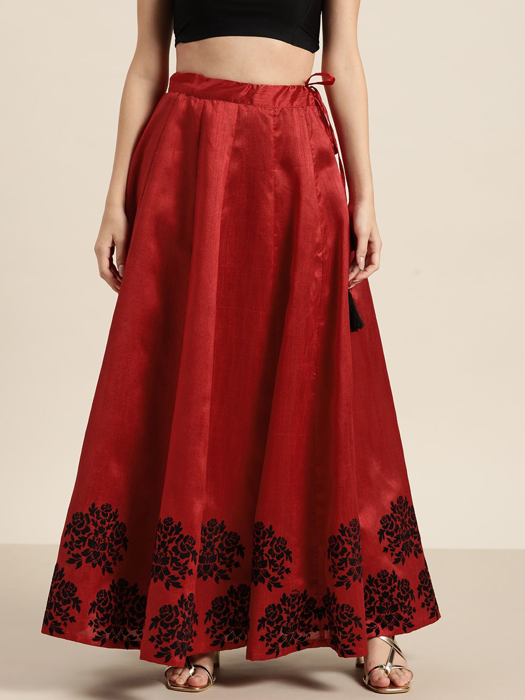 Shae by SASSAFRAS Women Gorgeous Red Floral Skirt