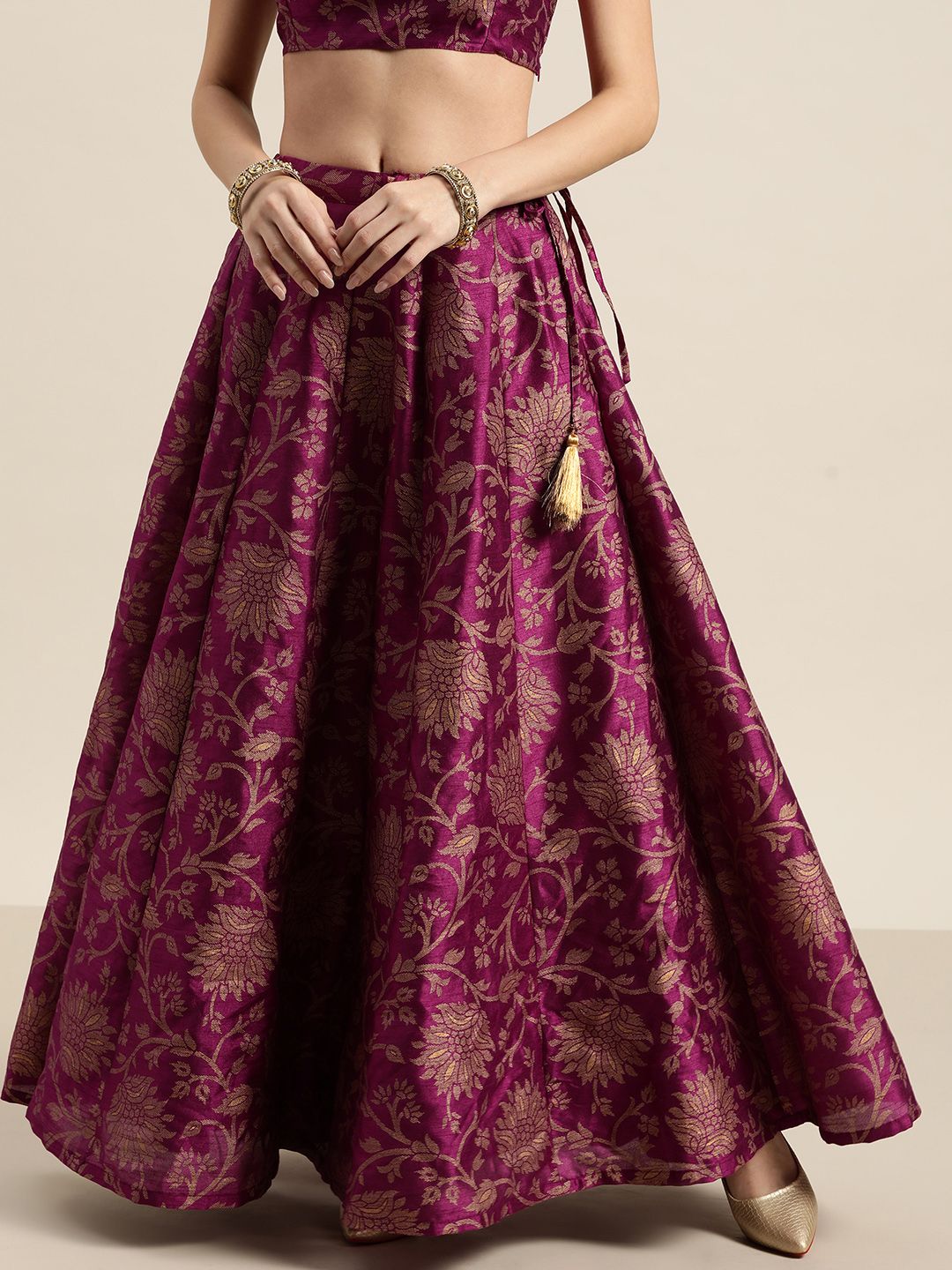 Shae by SASSAFRAS Charming Purple Floral Jacquard Skirt Price in India