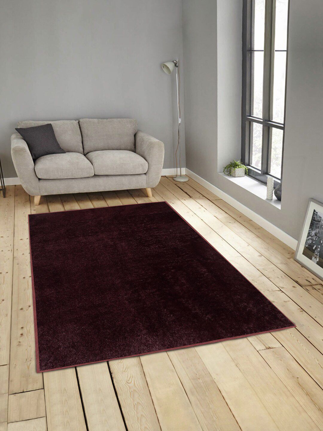 Arrabi Brown Solid Rectangular Shaggy Floor Carpet Price in India