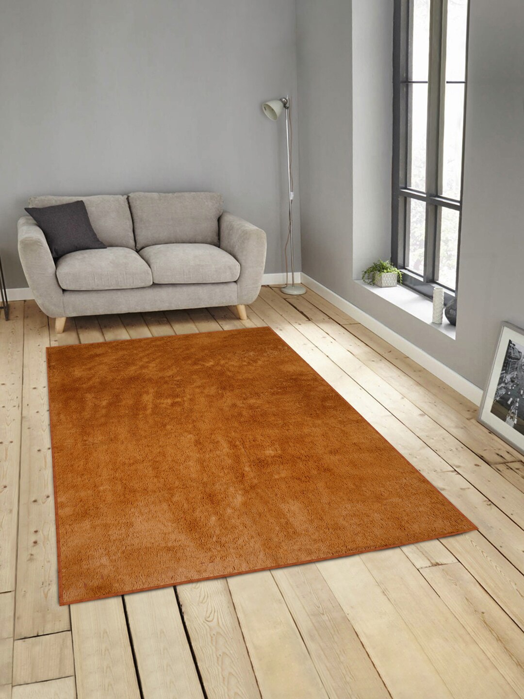 Arrabi Coffee Brown Solid Shaggy Carpet Price in India