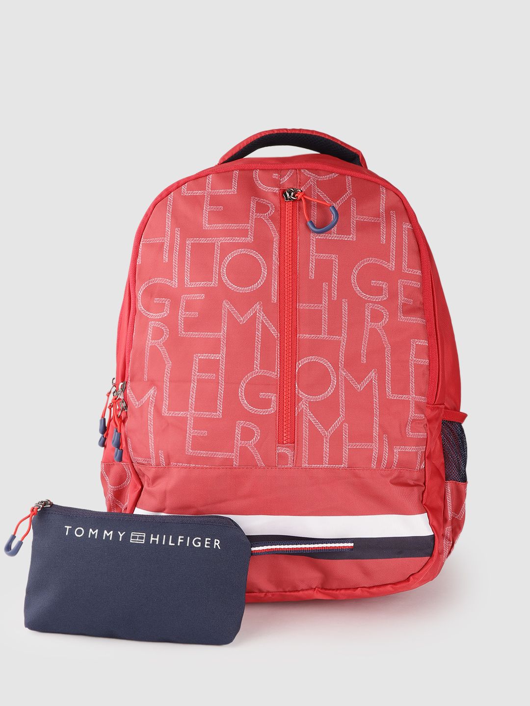 Tommy Hilfiger Unisex Red & White Typography Backpack 42.4 L with Pouch Price in India