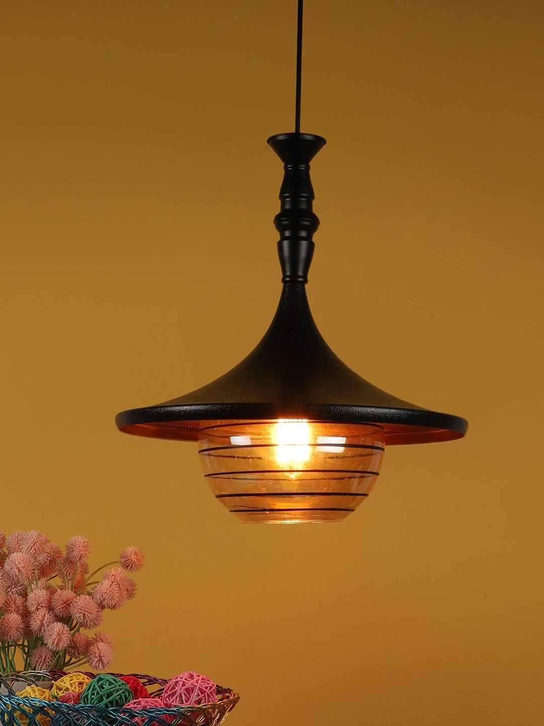 MFD HOME FURNISHING Black & Brown Aluminium Traditional Hanging Lamp Price in India