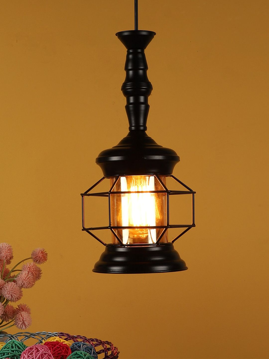 MFD HOME FURNISHING Black & Brown Iron Quirky Hanging Lamp Price in India