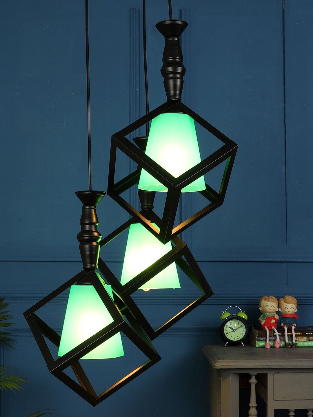 MFD HOME FURNISHING Black & Green Iron Contemporary Cluster Light Price in India