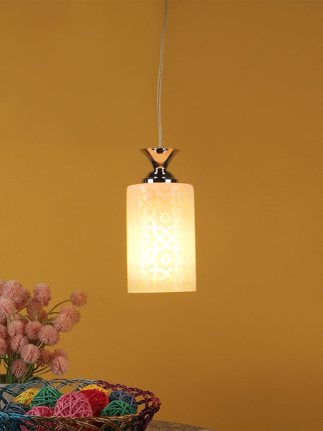 MFD HOME FURNISHING White & Steel Glass Contemporary Hanging Light Price in India