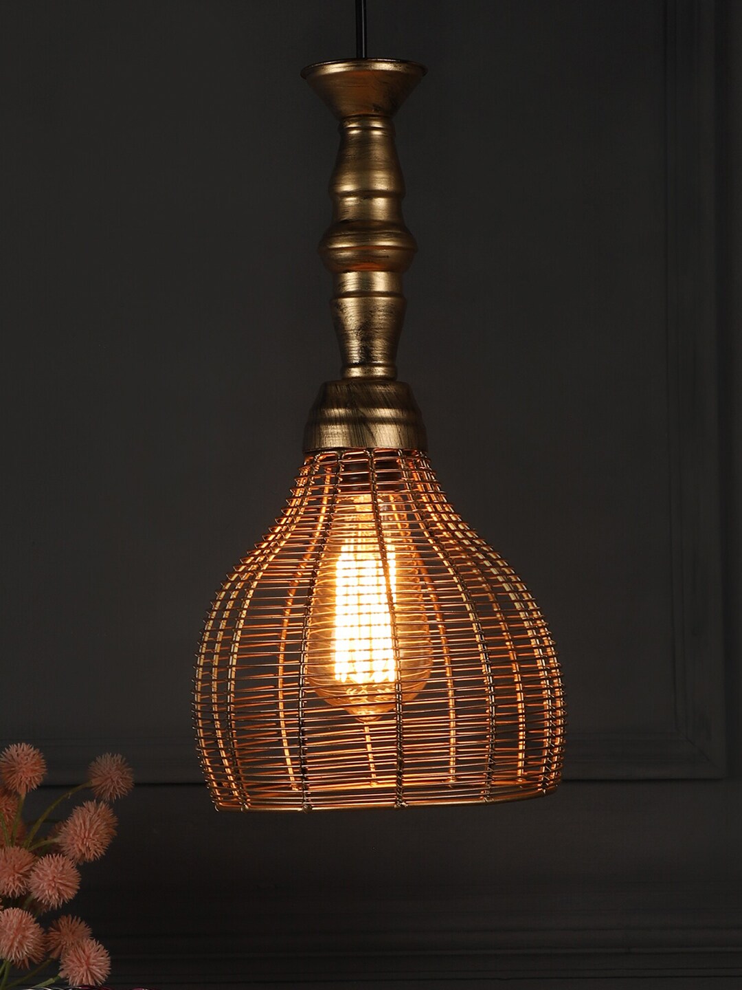 MFD HOME FURNISHING Gold-Toned Iron Contemporary Hanging Lamp Price in India