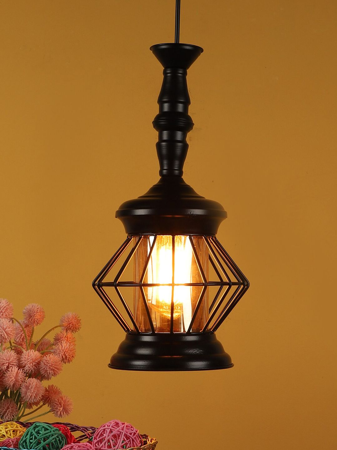 MFD HOME FURNISHING Black Iron Quirky Hanging Lamp Price in India