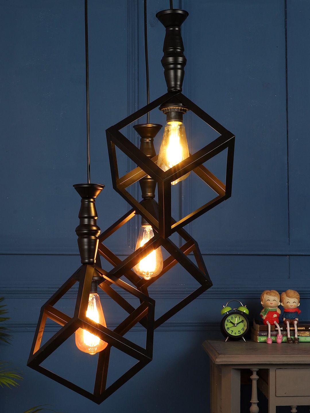 MFD HOME FURNISHING Black & Gold-Toned Iron Contemporary Cluster Light Price in India