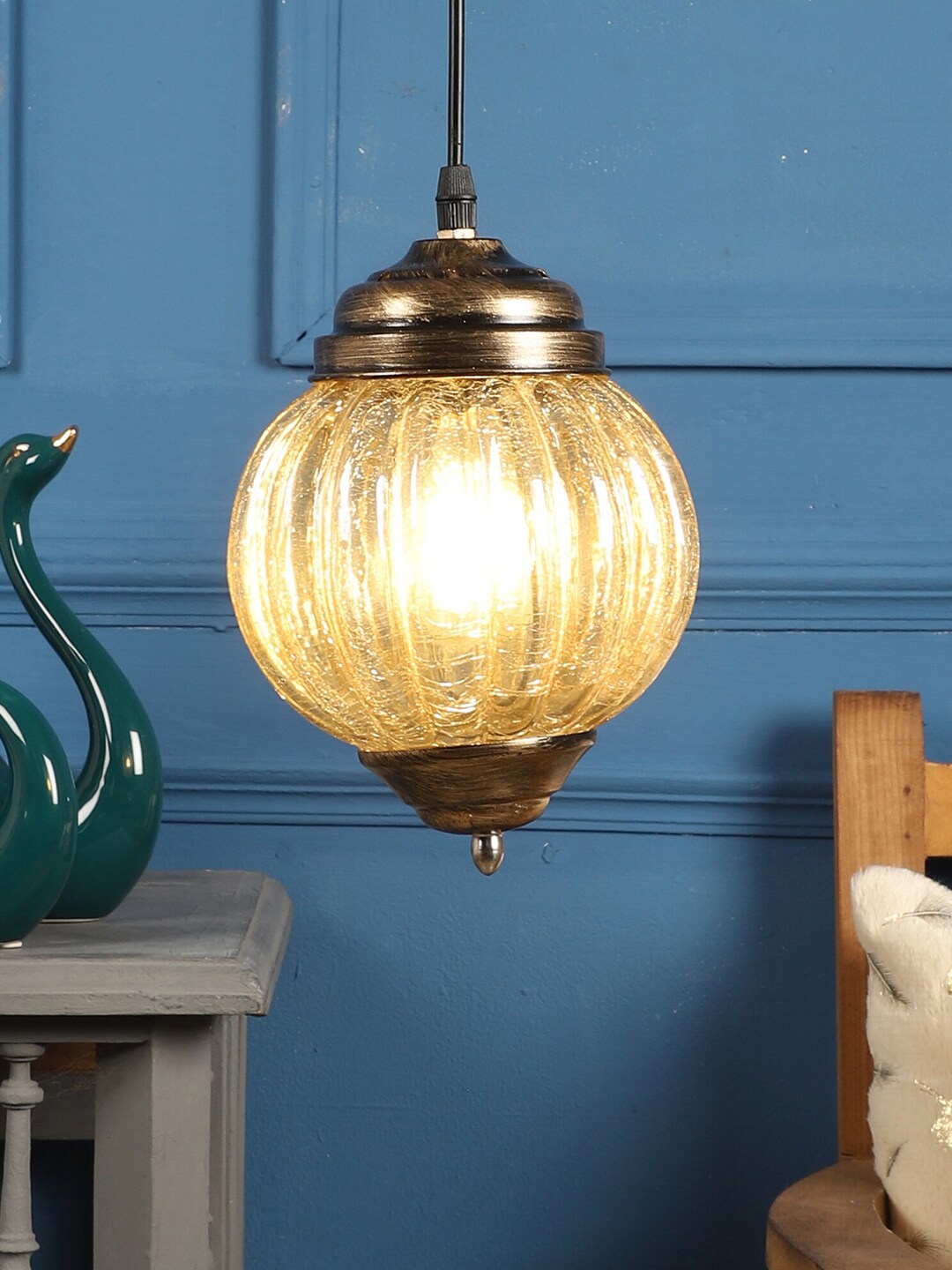 MFD HOME FURNISHING Gold-Toned Glass Quirky Hanging Light Price in India
