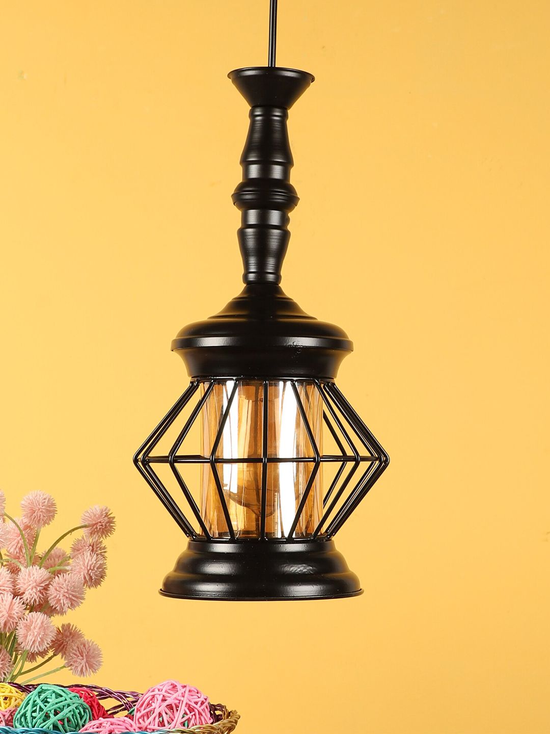 MFD HOME FURNISHING Black & Gold-Toned Iron Quirky Hanging Lamp Price in India