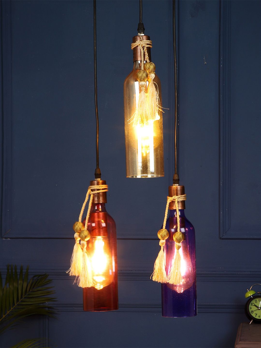 MFD HOME FURNISHING Gold-Toned & Blue Glass Quirky Cluster Lights Price in India