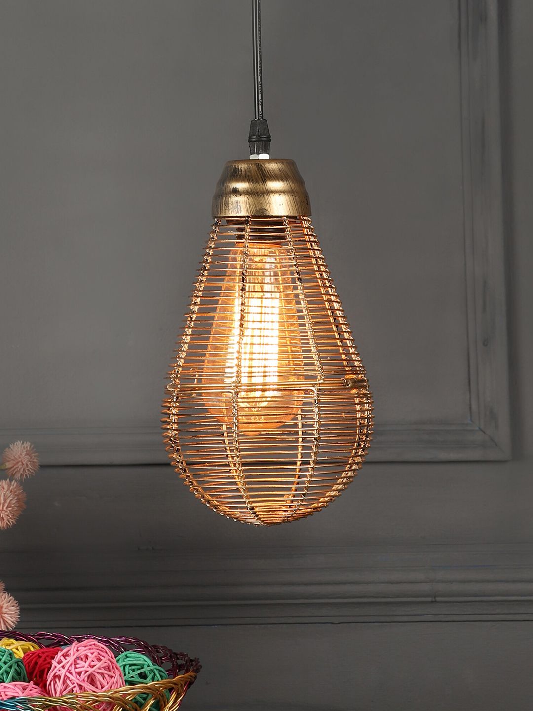 MFD HOME FURNISHING Gold-Toned Iron Contemporary Pendant Light Price in India