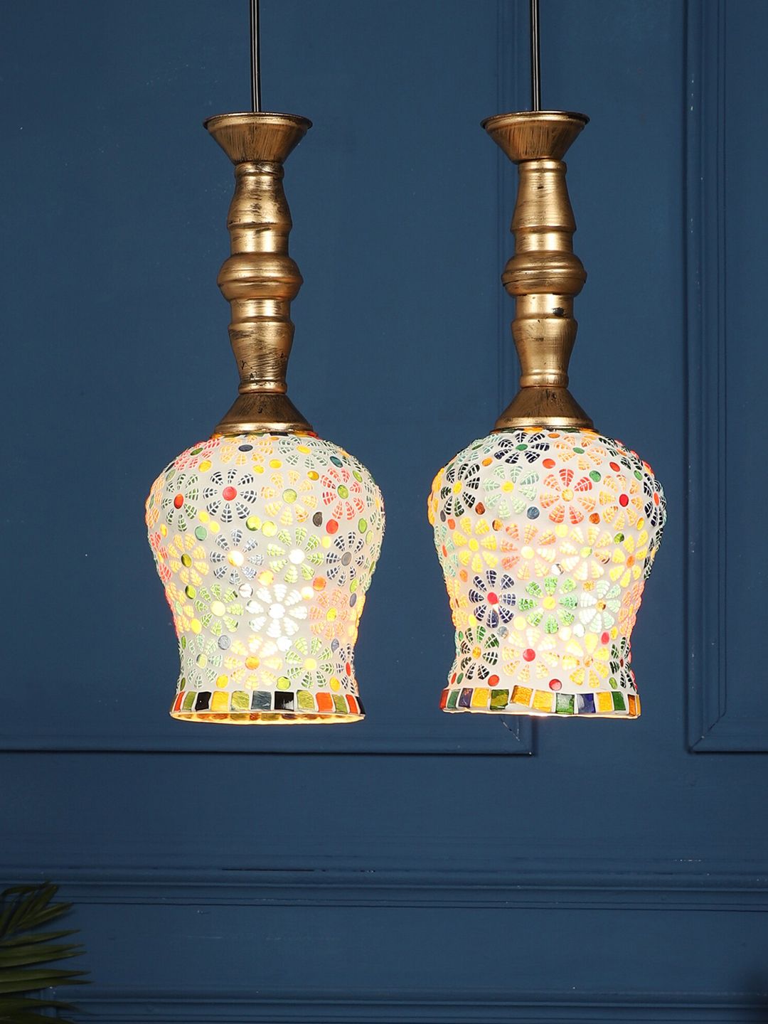 MFD HOME FURNISHING Multicoloured Glass Quirky Hanging Lamp Price in India